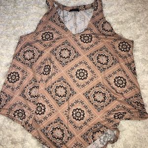 Tan tank top with navy and white design